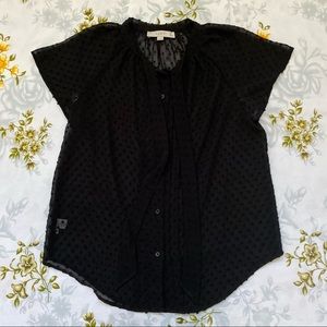 Ann Taylor Loft Size MP Black Polka Dot Textured Blouse